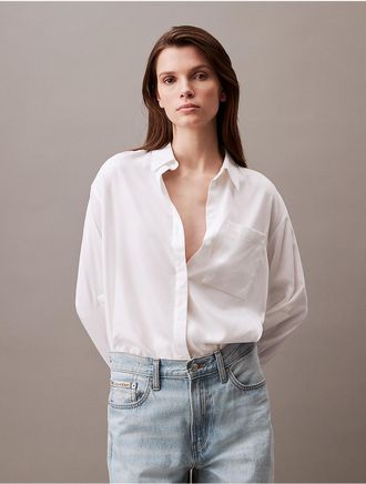 Calvin Klein Jeans Calvin Klein Womens Relaxed Solid Button-Down Shirt - White - XS