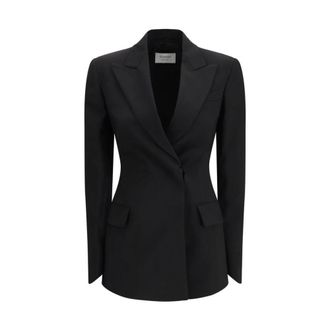 Max Mara Blazers, female, Black, Size: 3XS Fleece Wool Blazer with Notched Lapels