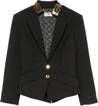 Elisabetta Franchi Gabardine Jas met Juwelenkraag - Dames - Blazers - Zwart - XL - Wol - Jassen