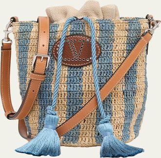 Valentino Garavani Small Striped Viscose Raffia Bucket Bag