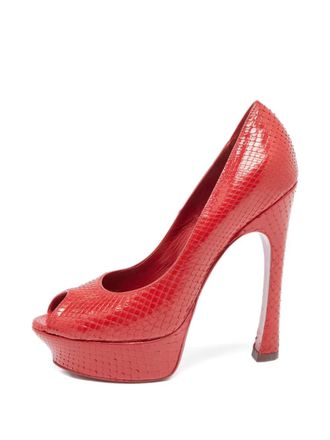 Saint Laurent 2024 140mm Palais snakeskin platform pumps - women - Leather/Leather/Snakeskin - 38 - Red
