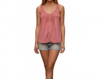 Lucky Brand Lace Trim Tank Top In Coral