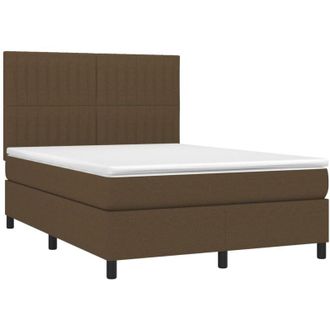 vidaXL Cama Box Spring Colch&oacute;n Luces Led Tela Marr&oacute;n Oscuro 140x190 Cm Vidaxl