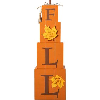 Glitzhome Halloween and Fall Wood Reversible Boxed Porch Decor in Orange at Nordstrom, Size Medium