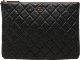 Chanel Pre-owned Quilted Caviar Leather Clutch - Dames - Vintage Clutch - Zwart - ONE Size - Vintage
