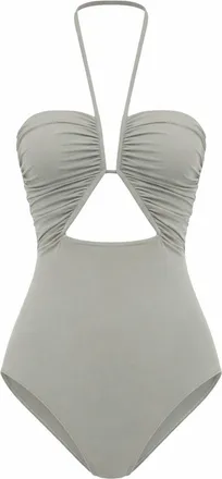 Rick Owens Neutrals Halter Neck Ruched Swimsuit