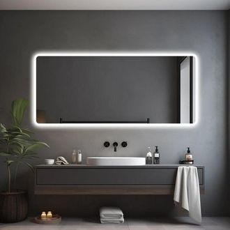 Saniclass Lumen Badkamerspiegel - 160x70cm - met afgeronde hoeken - horizontale / verticale plaatsing - indirecte LED verlichting - spiegelverwarming - Infraroo