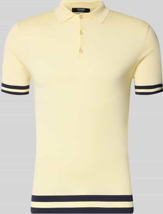 Guess Slim Fit Poloshirt aus Lyocell-Seide-Mix in Hellgelb, Gr&ouml;&szlig;e XXL