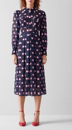 L.k. Bennett Cody Long Sleeve Chiffon Shirtdress in Navy Multi at Nordstrom Rack, Size 0