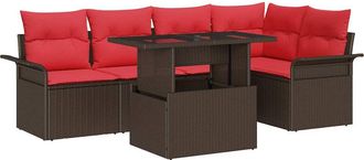 vidaXL Conjunto De Sof&aacute; De Jard&iacute;n 6 Uds. Marr&oacute;n Polirat&aacute;n Vidaxl