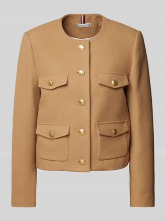 Tommy Hilfiger Cropped Jacke mit Knopfleiste in Beige, Größe 36