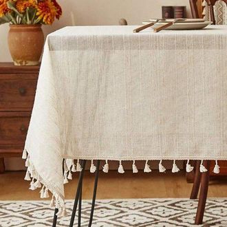 No Brand Mantel Liso Con Aspecto De Lino Natural (100x140 Cm) - Con Sutiles Rayas Y Flecos, Estilo R&uacute;stico Para Mesa De Comedor Y Mesa De Centro