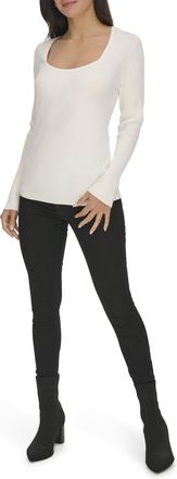 Calvin Klein Womens Square Neck Long Sleeve Sweater, Cream, L