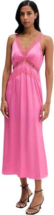 Never Fully Dressed Midi Viscose Jurk - Dames - Casual kleedjes - Roze - M - Satijn - Kleedjes