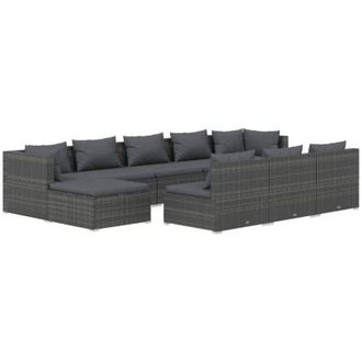 vidaXL 10 Pcs Garden Lounge Set Con Cojines De Mimbre Gris