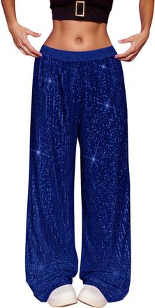 Generic Sequin Trousers for Women UK Glitter Sparkly Flare Pants Elegant Shiny Bling Bell Rhinestone Sequined Wide Leg High Waist Loose Jeans Club Party Gym Y