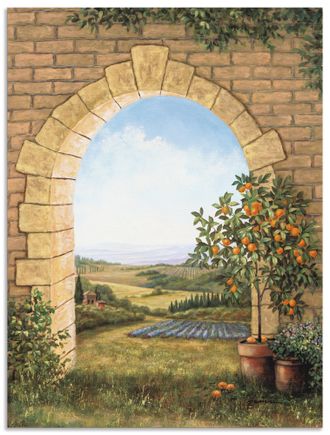 Artland Wandbild »Orangenbaum vor dem Torbogen« Fensterblick 1 Stk. tlg. als Alubild, Outdoorbild, Leinwandbild, Poster, Wandaufkleber