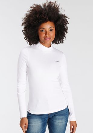 Kangaroos Longsleeve KANGAROOS, Damen, Gr. 32/34, weiss (wei&szlig;), Rippware, Obermaterial: 100% Baumwolle, kontrastfarbene Details, unifarben, Basic, sehr figurbet