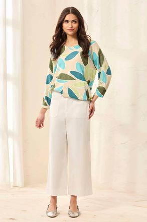 Tribal Stretch Twill Button-Front Wide-Leg Ankle Pants In White