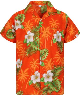 V.H.O. Funky Hawaiian Shirt, Small Flower, Orange, 4XL