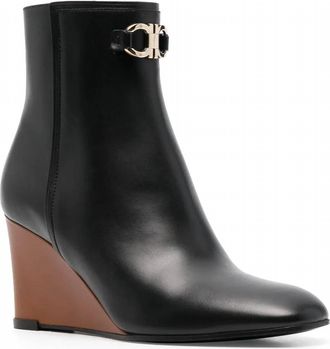 Ferragamo Womens Wedge-Heel Ankle Boots In Black