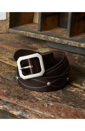 Fortela Oregon Leather Belt with Squared Buckle in Testa Moro at Nordstrom, Size 105