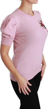 Dolce & Gabbana Womens Pink Floral Embroidered Blouse Wool Top Virgin