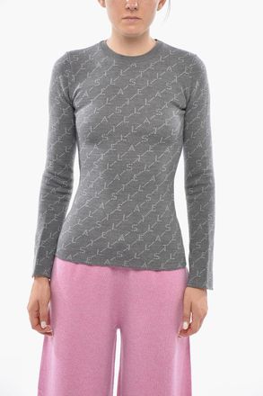 Stella McCartney Maglia Girocollo in Lana Vergine con Logo All-Over Stella McCartney