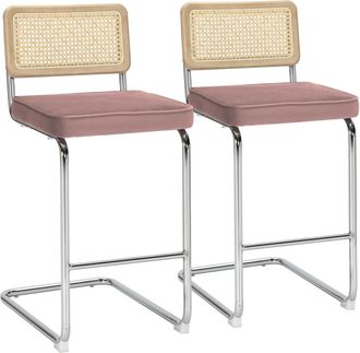 Oviala Juego de 2 tronas de acero y terciopelo rosa empolvado