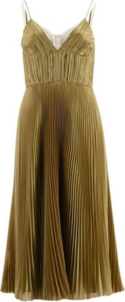 Prada Technical Voile Pleated Midi Dress - Dames - Feestkleedjes - Geel - M - Polyester - Kleedjes