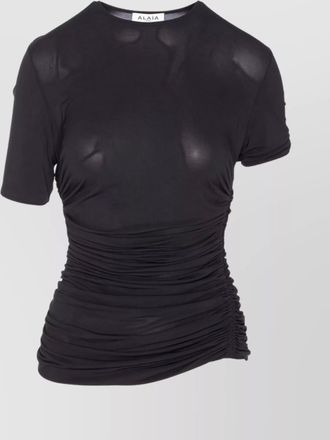 Alaia crewneck pleated ruched ruffled sheer short tight