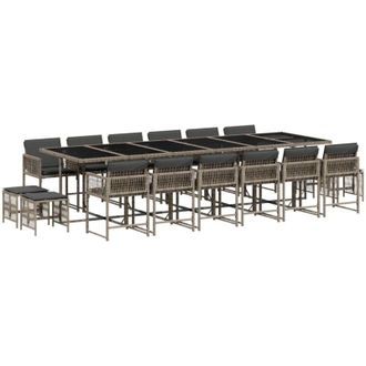 vidaXL Set Comedor De Jard&iacute;n 17 Pzas Y Cojines Rat&aacute;n Sint&eacute;tico Gris Vidaxl