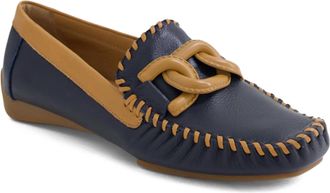 Django & Juliette Womens Lahey Loafers In Navy-Dark Tan Leather