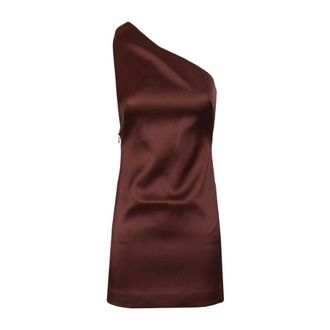 Self Portrait Satin Mini Dress - female - Self Portrait - Short Dresses - Brown - XS - Dresses