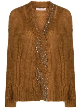 Twin-Set rhinestone-embellished cut-out jumper - Brown