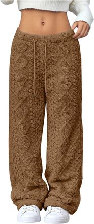 Generic Ladies Trousers Jacquard Solid Elastic Waist Casual Pants Straight Leg Drawstring Jogging Bottoms Fleece Thickened Thermal Tracksuit Bottoms Autumn Wi