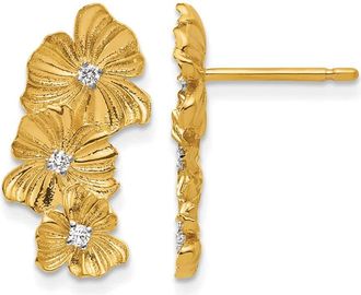Diamond2Deal 14K Yellow Gold Diamond Three Flower Drop Dangle Earrings