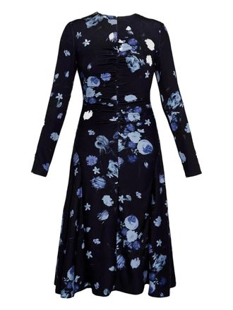 Erdem floral-print long-sleeve midi dress - Blue