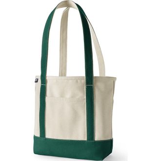 Lands End Open Top Long Handle Canvas Tote Bag in Natural/bright Spruce at Nordstrom, Size Medium