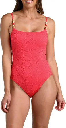 La Blanca Shell Bound Beaded Strap One-Piece Swimsuit in Guava at Nordstrom, Size 16