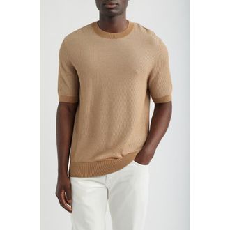 BOSS Leale Short Sleeve Cotton Crewneck Sweater in Med Beige at Nordstrom, Size Xx-Large