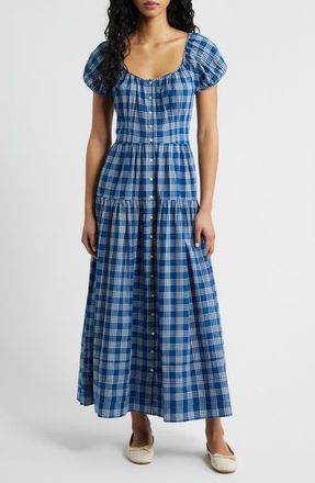 D&ocirc;en Valenne Plaid Tiered Organic Cotton Voile Dress in Dorset Plaid at Nordstrom, Size Xx-Large
