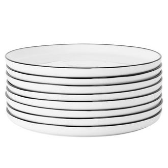 Gibson Home Oslo 8 Piece Porcelain Dinner Plate Set in White With Black Rim at Nordstrom