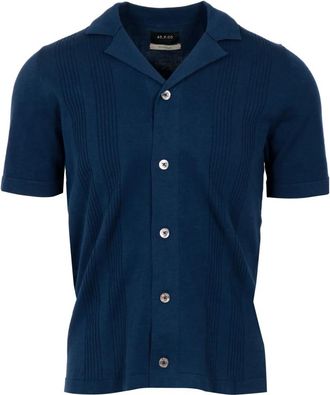 AT.P. CO Ribbed Front Short Sleeve Shirt - Heren - Korte mouwen Overhemden - Blauw - L - Katoen - Overhemden