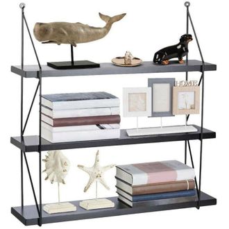 Trade Shop Trade Shop - Libreria Mensole Scaffale Parete Design Moderna Legno Metallo 3 Ripiani Nero
