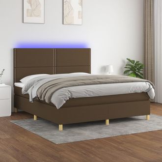 vidaXL Cama Box Spring Colch&oacute;n Luces Led Tela Marr&oacute;n Oscuro 180x200cm Vidaxl