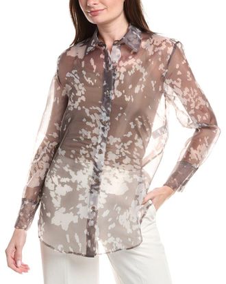 Kenneth Cole Printed Organza Sheer Top