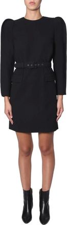 Givenchy Kleedjes, Dames, Zwart, M, Wol, Puffed Shoulder Belted Dress