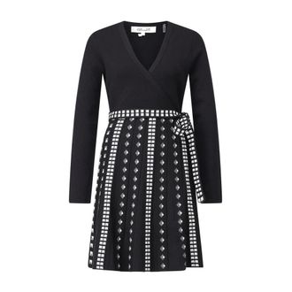 Diane Von Fürstenberg Kleedjes, Dames, Zwart, L, A-Lijn Wikkeljurk met Lange Mouwen