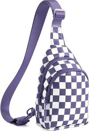 Generic Checkered Crossbody Bag for Women and Girls, Sling Bag Small Bag Backpack Chest Bag Fanny Packs Wallets Purses for Women (Checkered Purple)